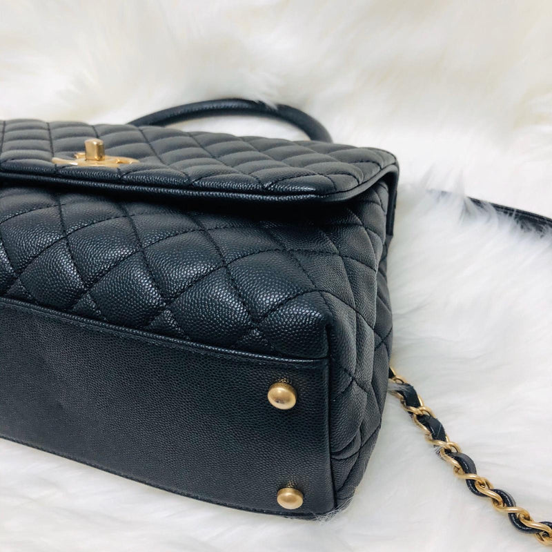 Quilted Medium Coco Handle Flap Black Caviar