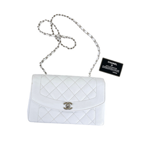 Medium Diana Flap Caviar White SHW