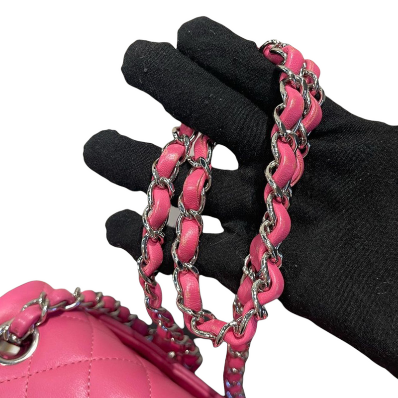Square Mini Flap Quilted Lambskin Pink SHW