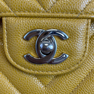 Small Classic Chevron Flap Caviar Yellow SHW
