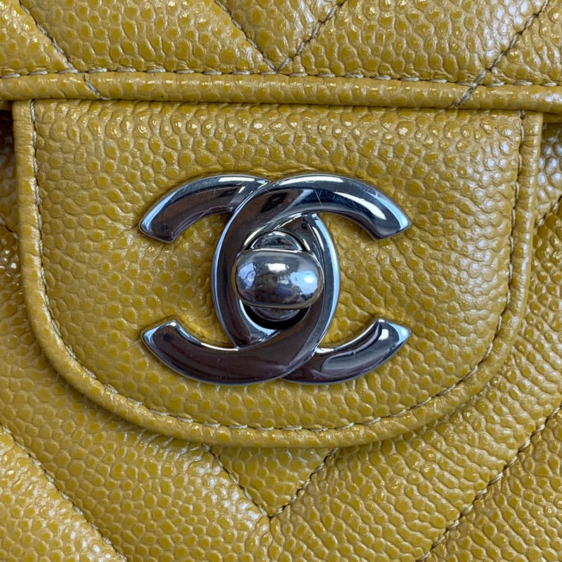 Small Classic Chevron Flap Caviar Yellow SHW