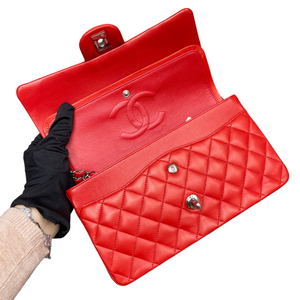 Medium Classic Double Flap Lambskin Red SHW