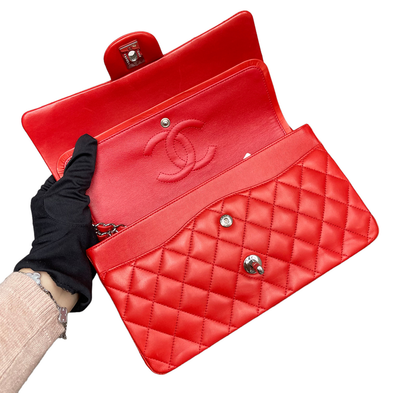 Medium Classic Double Flap Lambskin Red SHW