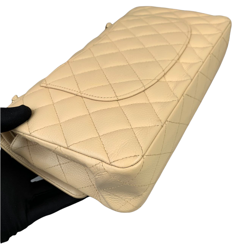 Classic Double Flap Caviar Medium Beige GHW