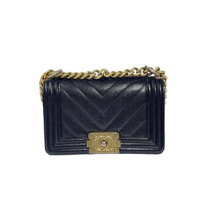 Le Boy Small Caviar Black GHW Quilted Chevron