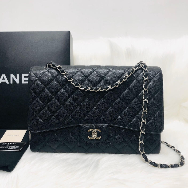 Classic Single Flap Maxi in Black Caviar Leather with SHW