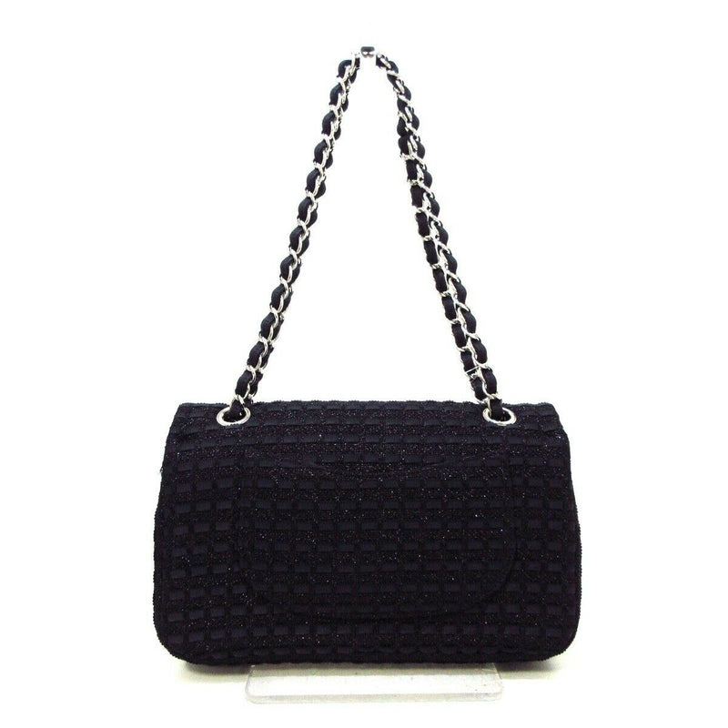 Medium Classic Flap Black Tweed SHW