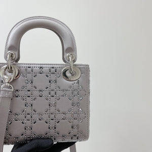 Embellished Cannage Satin Mini Lady Dior Grey