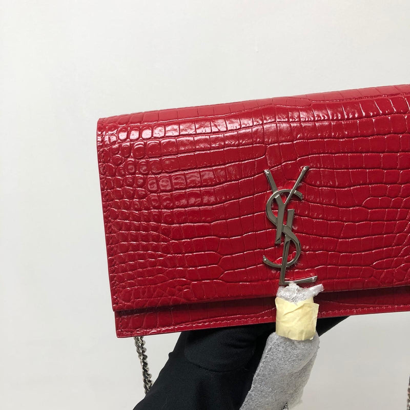 Classic Monogram Kate Tassel WOC in Red Crocodile Embossed Leather