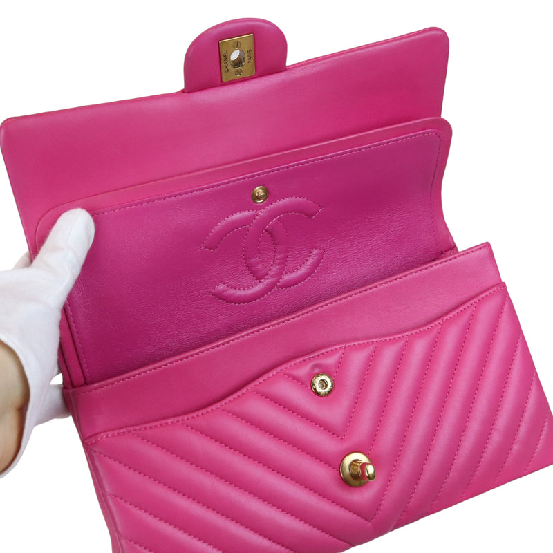 Classic Chevron Flap Medium Lambskin Pink GHW