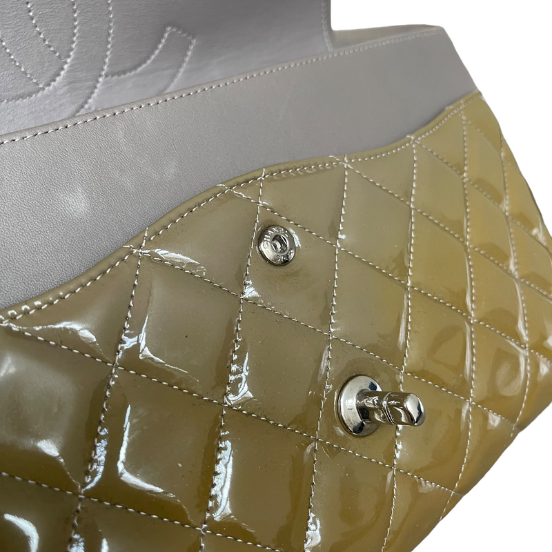 Jumbo Double Flap Patent Taupe SHW