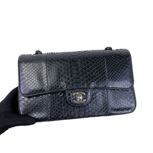 Classic Flap Medium Bag Python Black SHW