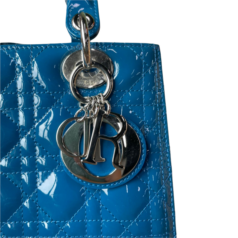 Lady Dior Patent Cannage Medium Blue SHW