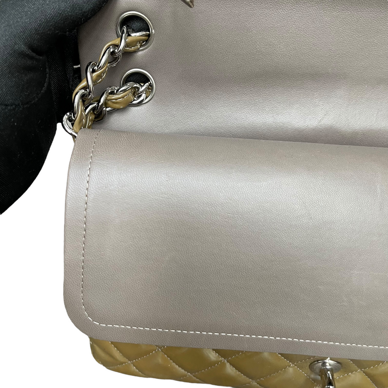 Jumbo Double Flap Patent Taupe SHW