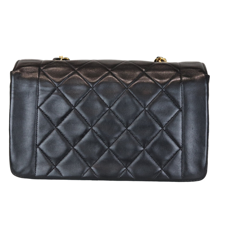Small Classic Diana flap Black Lambskin GHW