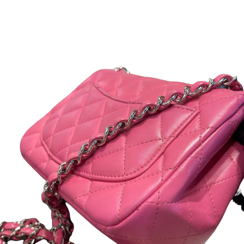Square Mini Flap Quilted Lambskin Pink SHW