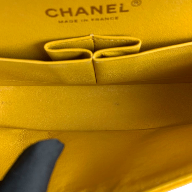 Small Classic Chevron Flap Caviar Yellow SHW