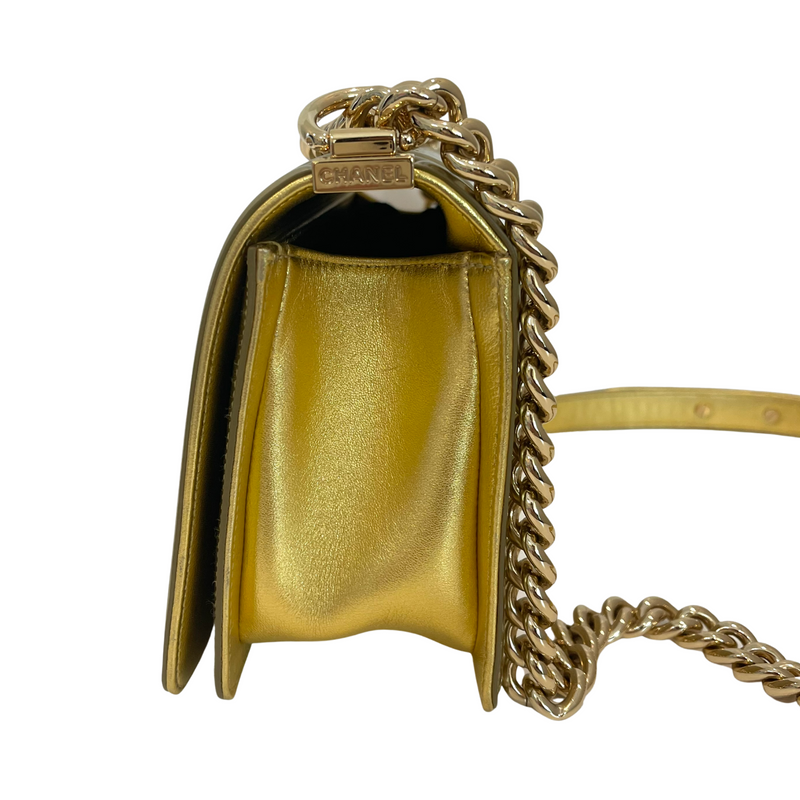 Old Medium Boy Bag in Patent Gold with GHW