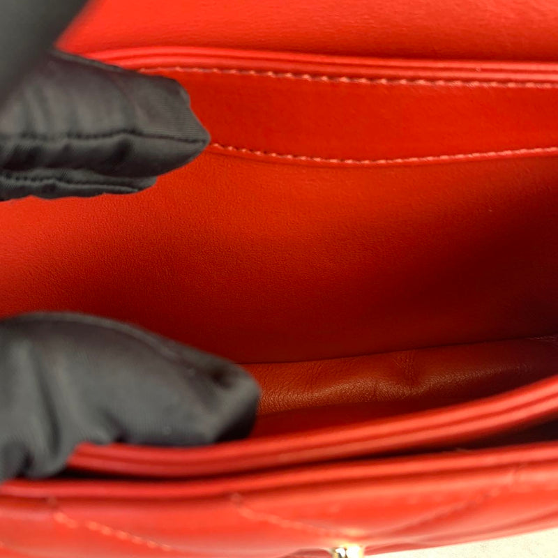 Small Trendy CC Chevron Lambskin Red GHW