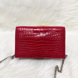 Classic Monogram Kate Tassel WOC in Red Crocodile Embossed Leather