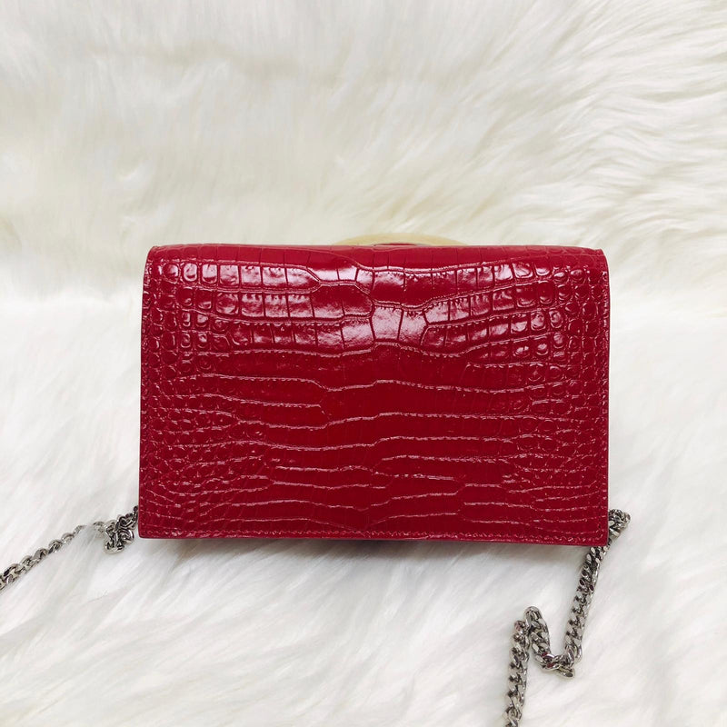 Classic Monogram Kate Tassel WOC in Red Crocodile Embossed Leather