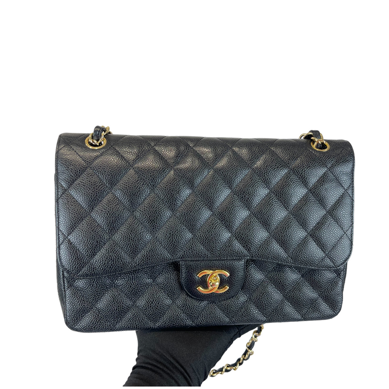 Jumbo Classic Double Flap Caviar Black GHW