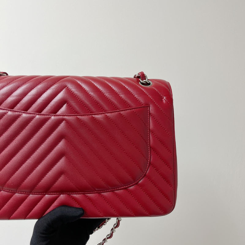 Classic Flap Jumbo Caviar Red Chevron SHW