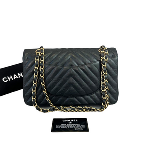 Classic Flap Medium Chevron Metallic Calfskin Black GHW