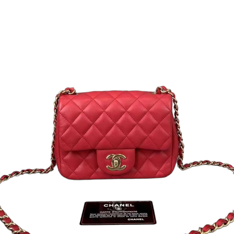 Chanel Classic Mini Rectangle Flap in 15B Burgundy Red Lambskin GHW