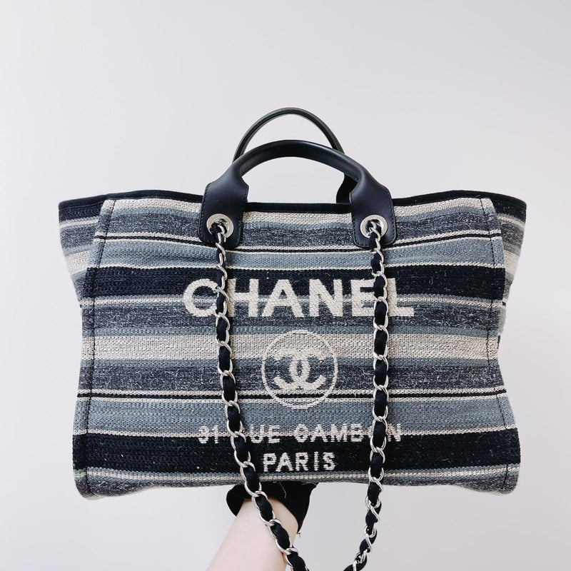 Chanel Small Deauville Shopping Bag Black Canvas and Calfskin