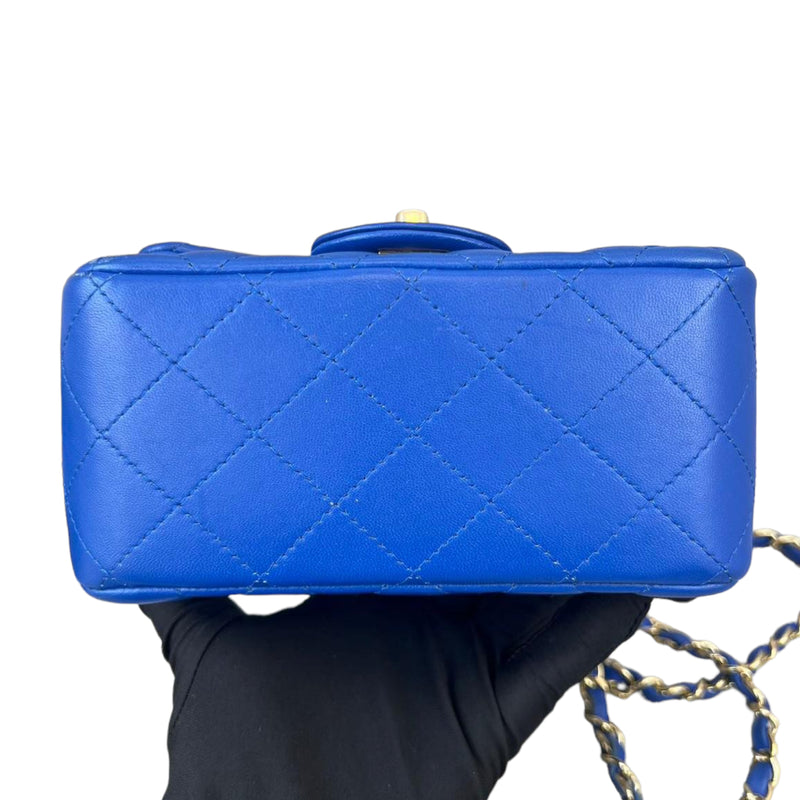 Mini Square Flap Lambskin Electric Blue SHW