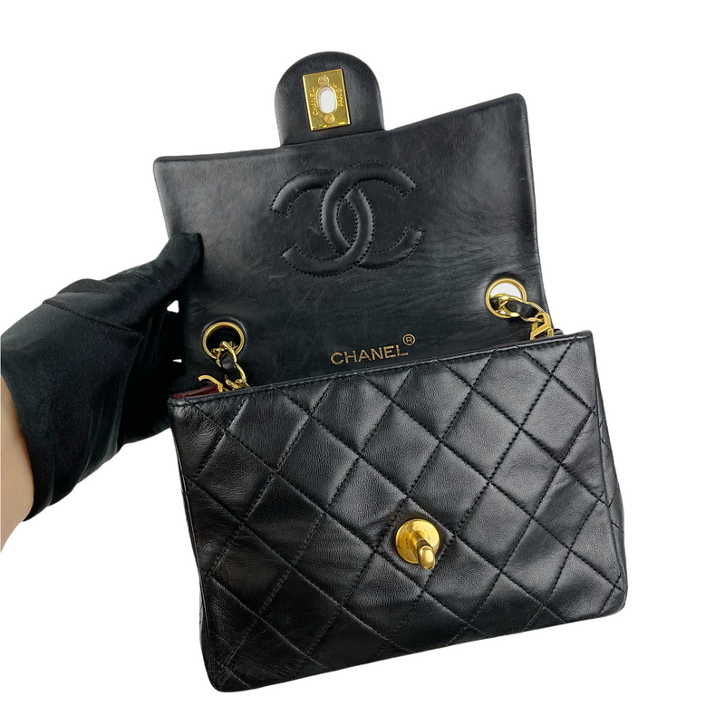 Classic Flap Mini Square Lambskin Black GHW