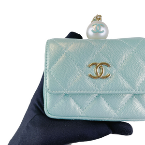 Caviar Quilted Pearl Card Holder Caviar Blue GHW