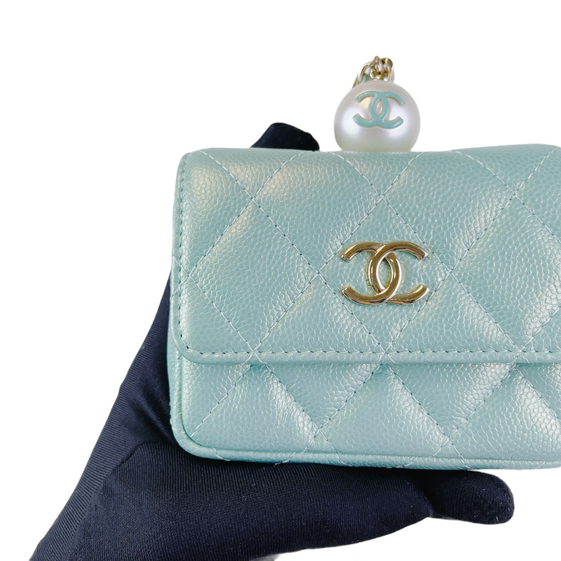 Caviar Quilted Pearl Card Holder Caviar Blue GHW