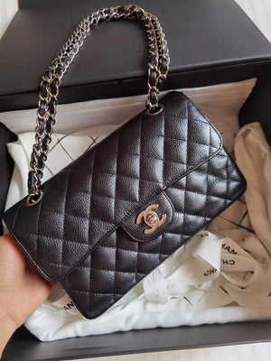 Small Double Flap Bag in Black Caviar with SHW