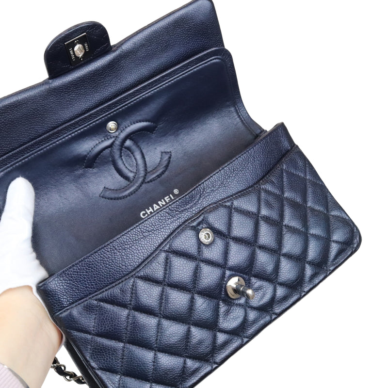 Chanel Medium Classic Double Flap Bag Caviar Navy Blue SHW