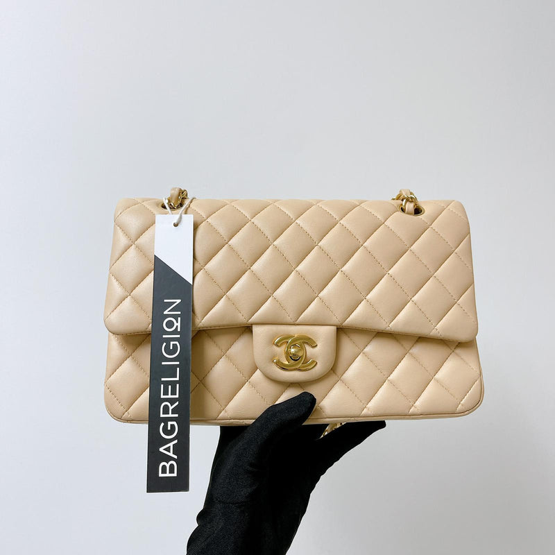 Double Flap Medium Lambskin Beige GHW