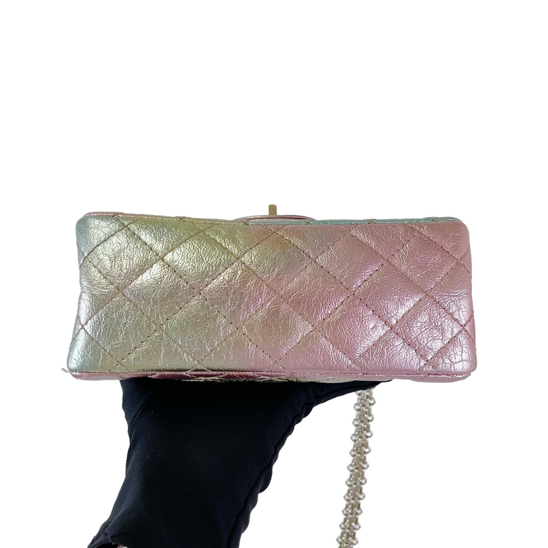 CHANEL Mini Reissue 2.55 Flap Rainbow Metallic Quilted Shoulder Bag Mu