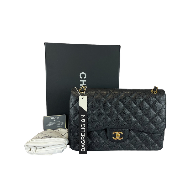 Jumbo Classic Double Flap Caviar Black GHW
