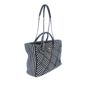 Woven Canvas Shopping Tote Black & Silver
