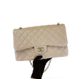 Classic Flap Jumbo Caviar Beige Iridescent GHW