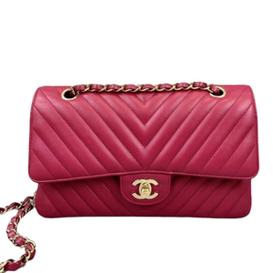 Classic Chevron Double Flap Medium Lambskin Pink GHW
