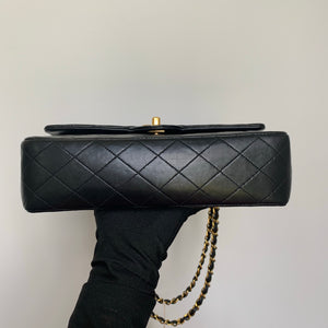 Vintage Lambskin Double Flap M/L with GHW In black