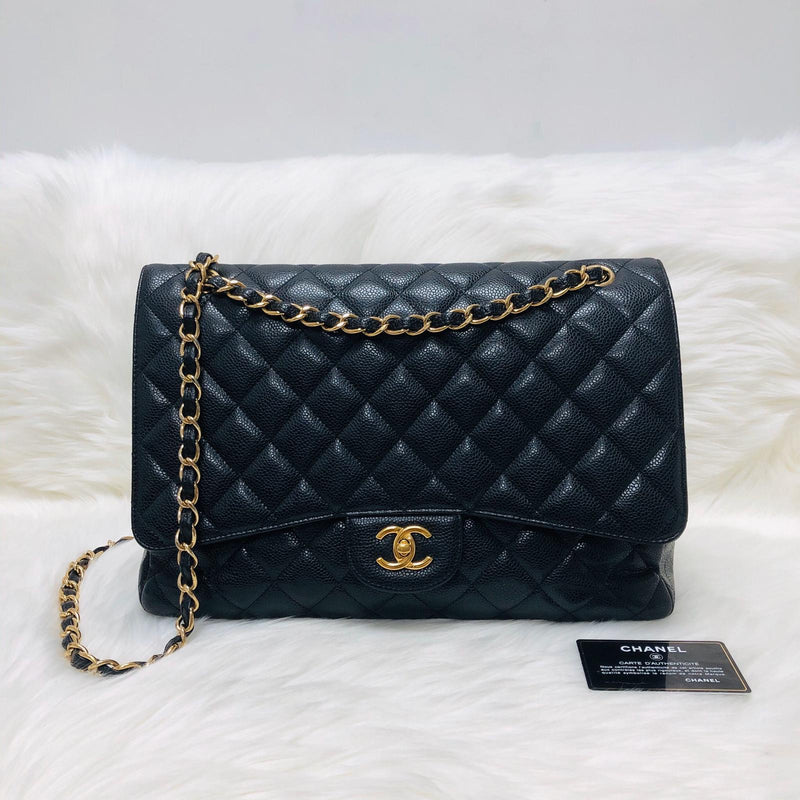 Single Flap Maxi in Black Caviar Leather with GHW