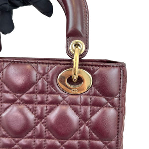 Small Lady Dior Lucky Badges Lambskin Burgundy GHW