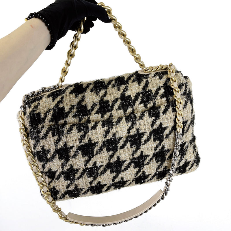 Chanel Wallet On Chain WOC Houndstooth Beige Black Tweed Gold