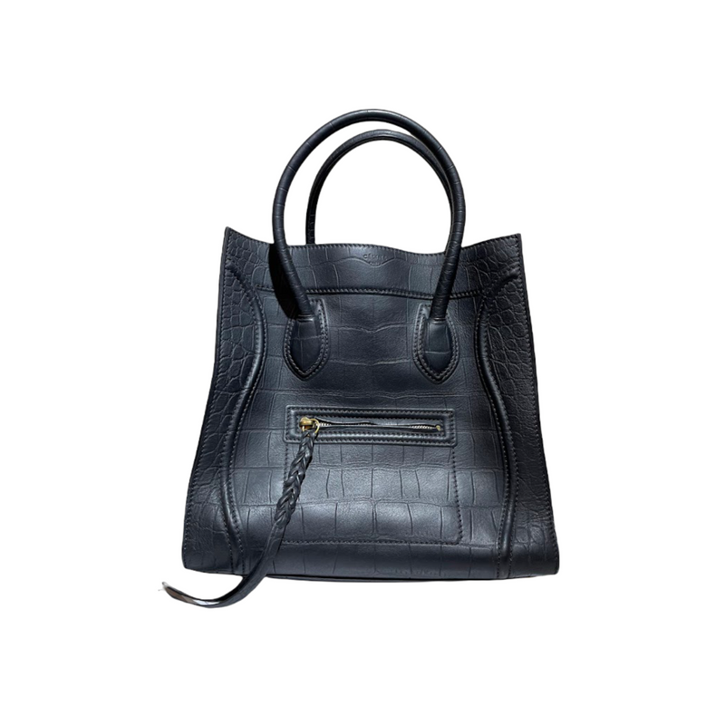 Celine Croc Embossed Phantom Bag Leather Black GHW Bag Religion