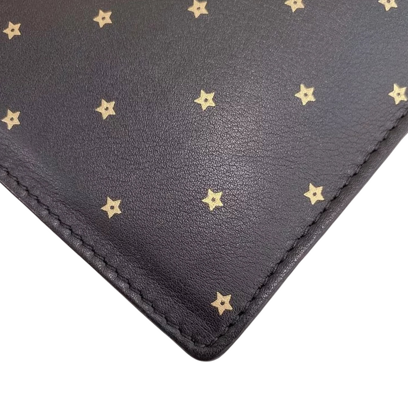 Star Printed Wallet On Chain Leather Black GHW