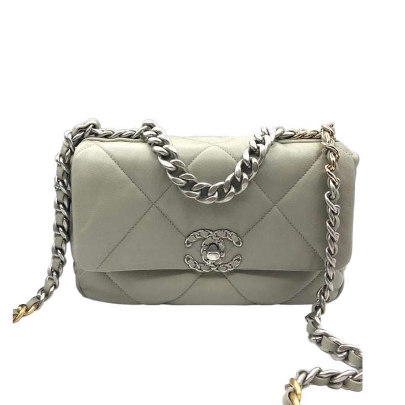 Chanel 19 Flap Small 20P Gray/Grey Quilted Goatskin with multi-tone hardware