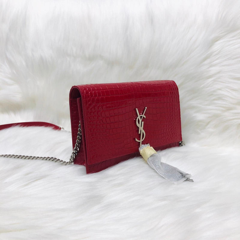 Classic Monogram Kate Tassel WOC in Red Crocodile Embossed Leather